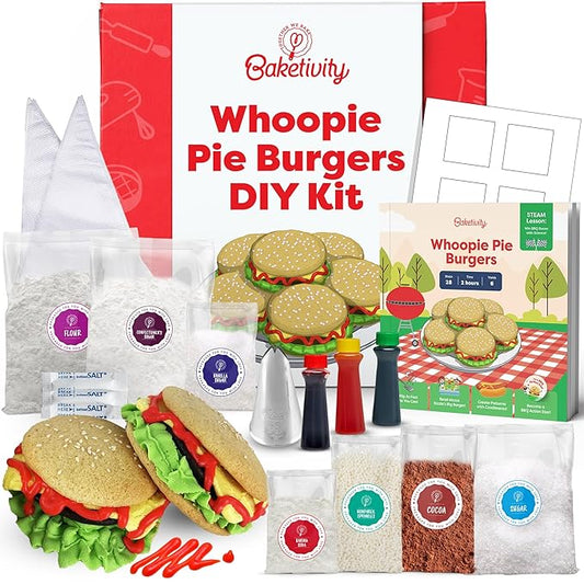 Baketivity Whoopie Pie Burgers Baking Kit for Kids Set - Real Cooking Set for Girls & Boys Ages 5-12 - Baking Kit with Premeasured Ingredients, STEM Kit for Kids with Instructions