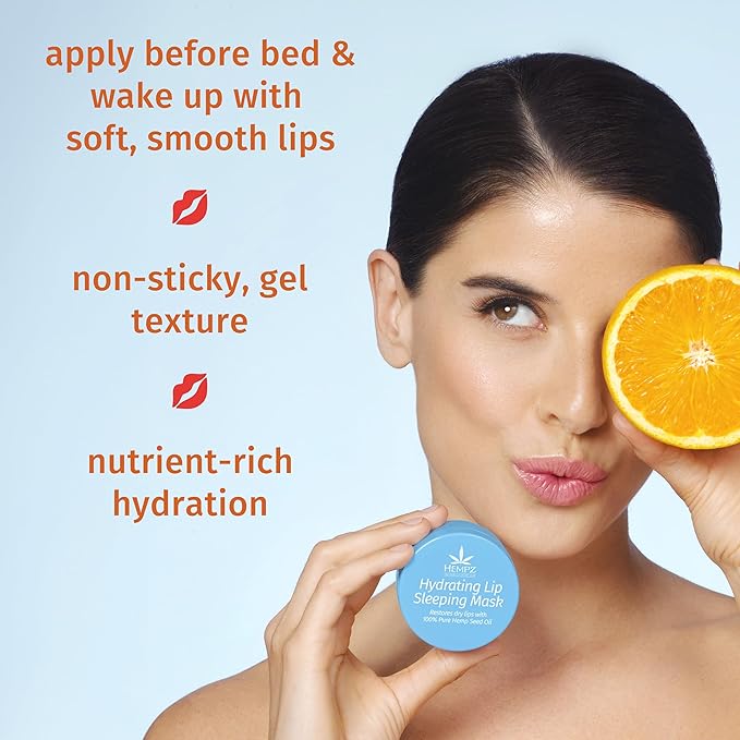 Hempz Hydrating Lip Sleeping Mask - Triple Moisture Fresh Citrus (.70 Oz.) | Overnight Hydrating Lip Balm for Dry Lips, Lip Repair, Chapped Lip Treatment & Nourishment for Women