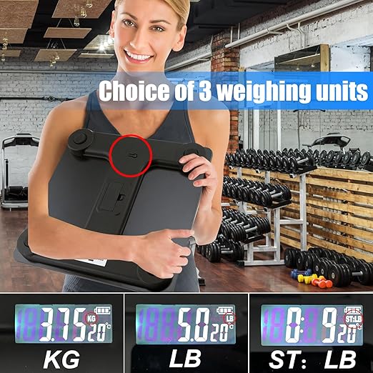 Smart Scale for Body Weight Digital Bathroom Scale with Blue LCD Backlight Display Highly Accurate Body Weight Scale Body Fat Scale Temperature Indication Corner Design 400lbs (Black)