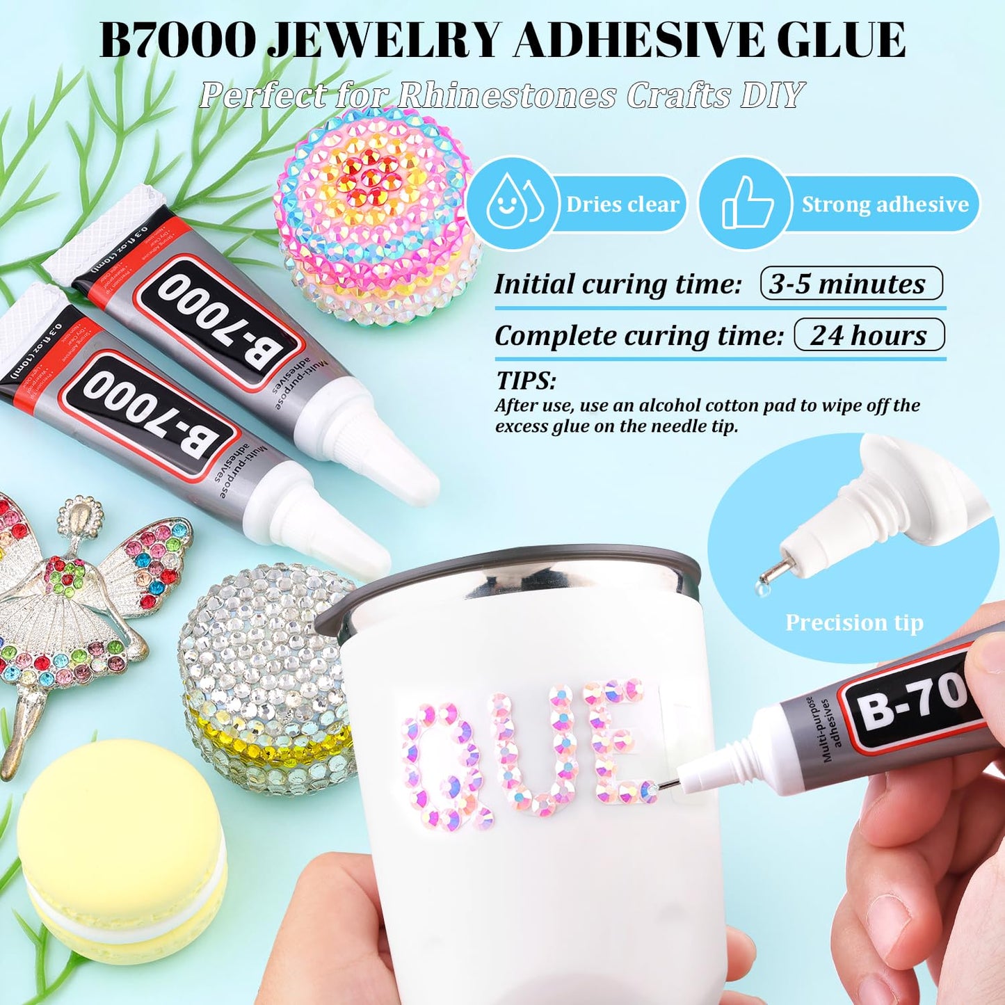 6000Pcs Resin Rhinestones for Bedazzling with 3Pcs B7000 Jewelry Glue, 1 Box Light Pink AB Flatback Rhinestones for Crafting Crafts DIY, Crystals Gems for Clothing Shoes Tumblers Nail Art Makeup