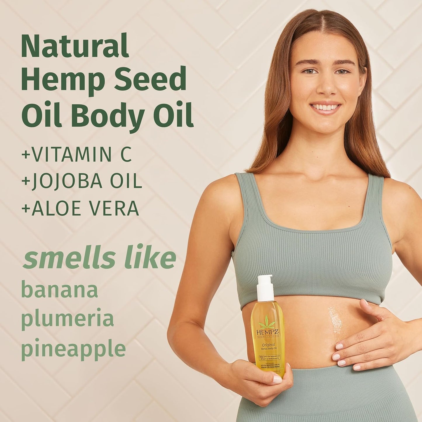HEMPZ Original Floral Banana Hydrating Body Oil for Scars & Stretchmarks - Moisturizing Vitamin Rich Hempseed Formula for Restoring Damaged or Extremely Dry Skin, for Men or Women, 6.76 Oz