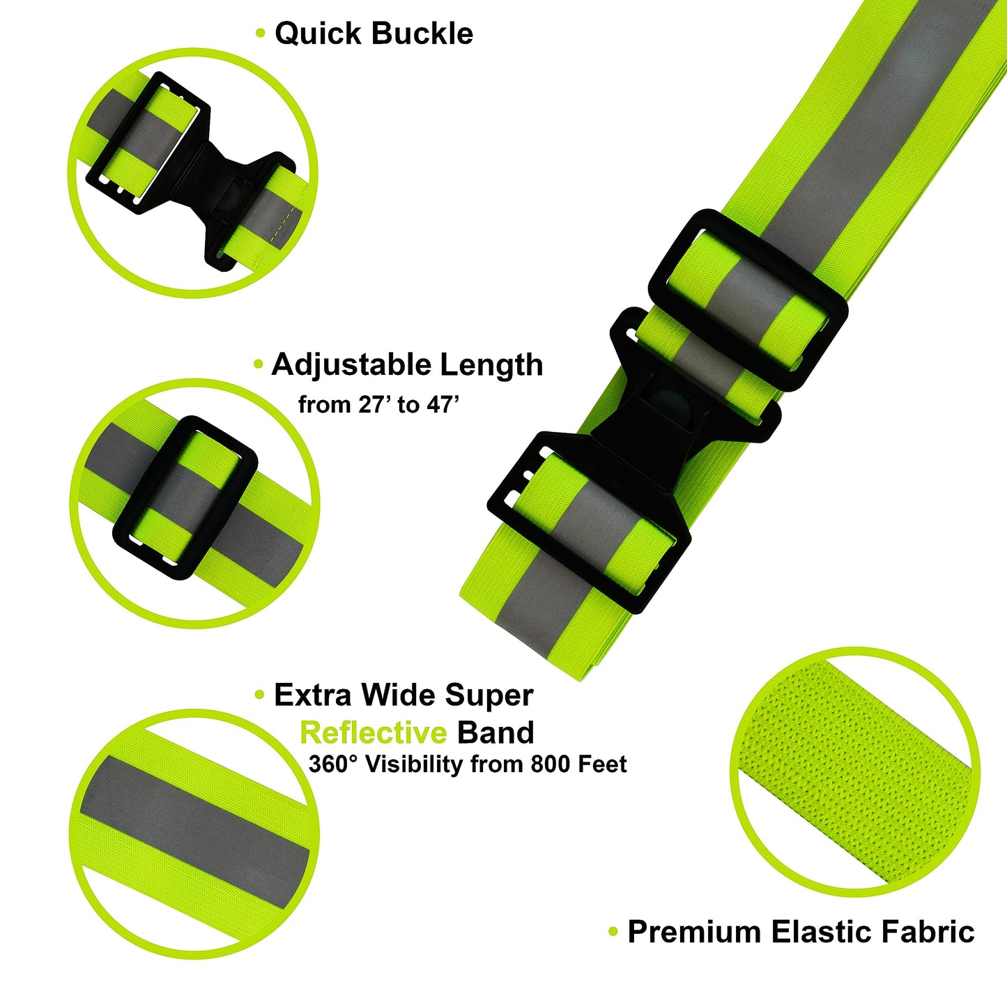 HiVisible 10 Reflective Belt for Running Army PT Belt Reflective Running Gear (10 x Green Belt)