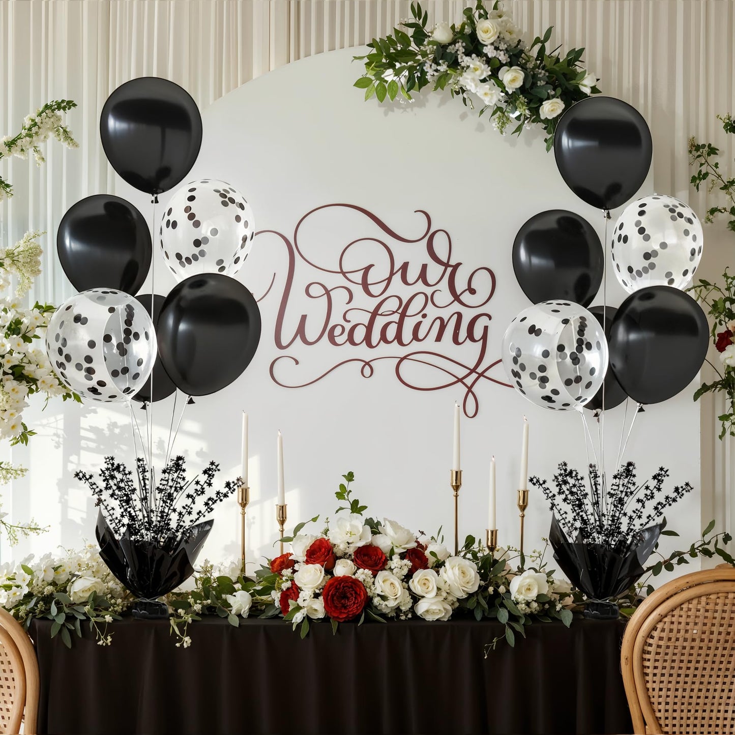 2 Set Black Table Balloons Foil Spray Centerpiece with Black and Confetti Balloons Stand Kit for Birthday Party Baby Shower Wedding Bridal Shower Prom Retirement Graduation Table Decorations