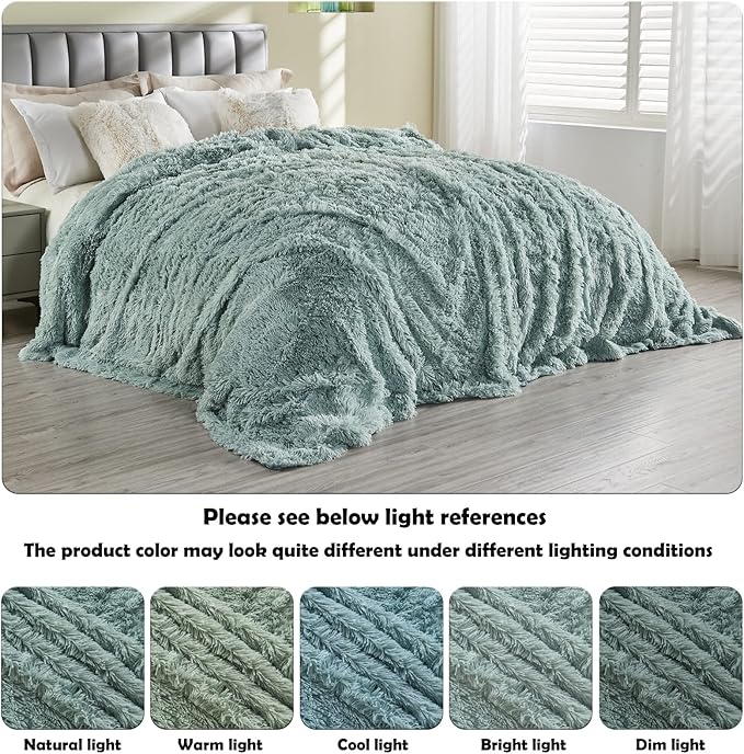GONAAP Fuzzy Faux Fur Throw Blanket Queen Size Ice Blue Super Soft Cozy Plush Fuzzy Shaggy Blanket for Couch Sofa Bed (Ice Blue, Queen(90"x90"))