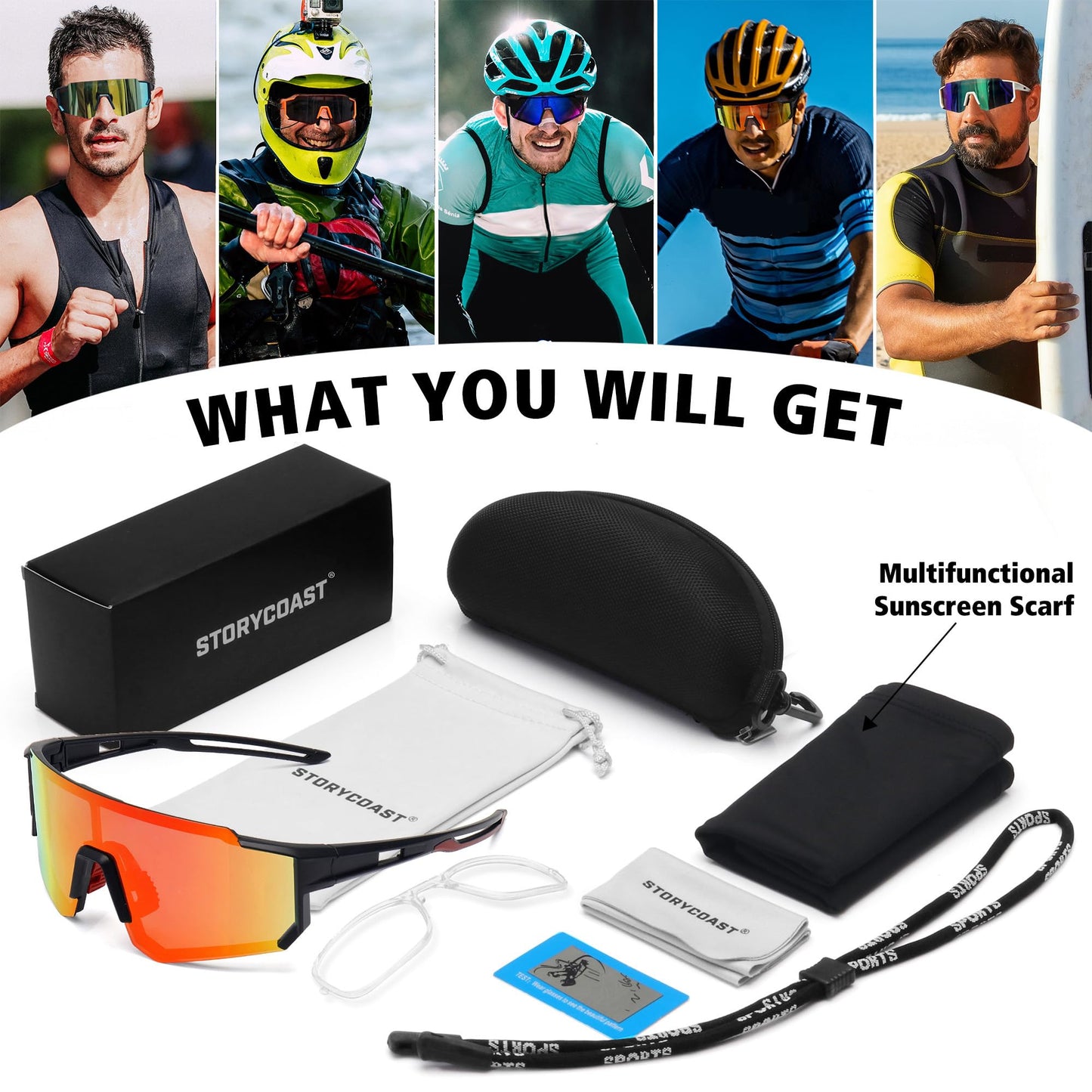 STORYCOAST Polarized Sports Sunglasses for Men Women,Bike Glasses Driving Fishing Cycling Mountain Bike Sunglasses UV400 Protection Black Frame-Red Mirror Lens