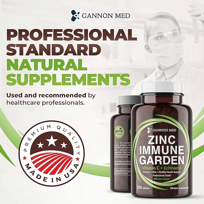 Chelated Zinc 50mg Immune Garden Vitamin C 800mg Zinc Supplements Echinacea 600mg per Tablet - Immunity + Skin + Reproductive Health Minerals - Zinc Chelate Immune Booster for Kids & Adults