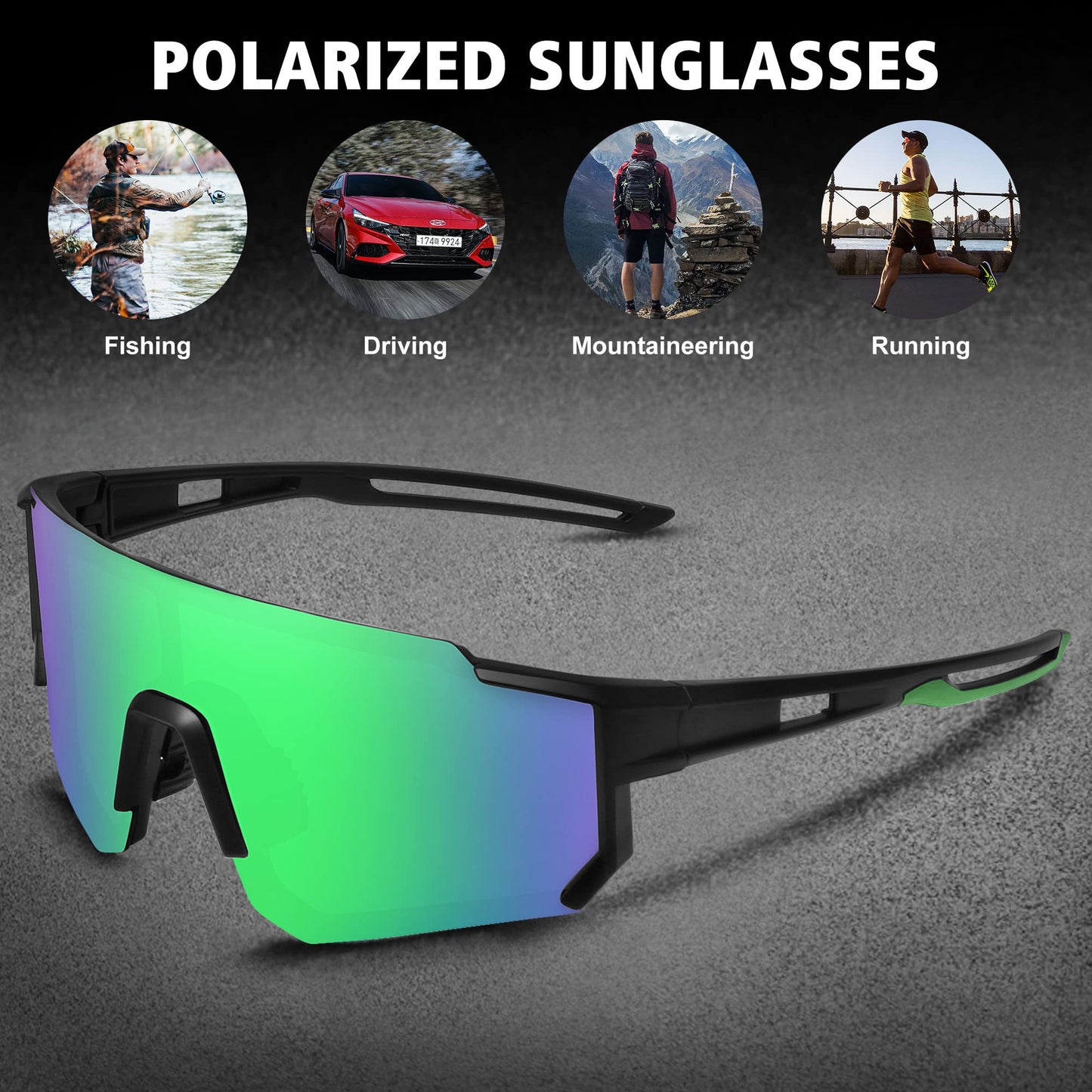 STORYCOAST Polarized Sports Sunglasses for Men Women,Bike Glasses Cycling Mountain Bike Sunglasses UV401 Protection Black-Green