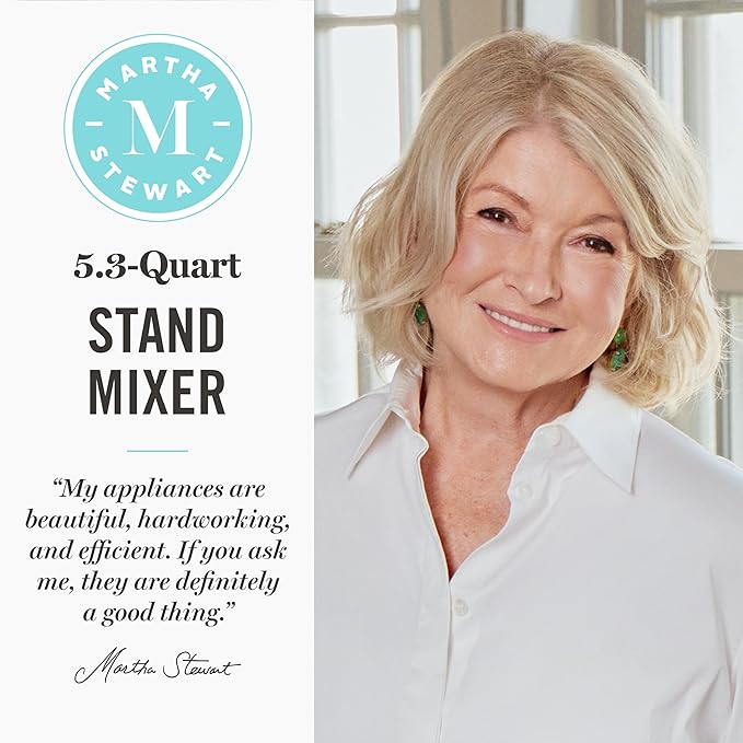 Martha Stewart Stand Mixer, 12 Speed, Tilt-Head, 5.3QT Stainless Steel Bowl, Splash Guard with Pour Chute, Whisk, Dough Hook, Flat Beater, Electric Kitchen Baking Mixer, Bread, Cake, Whip, Caviar Gray