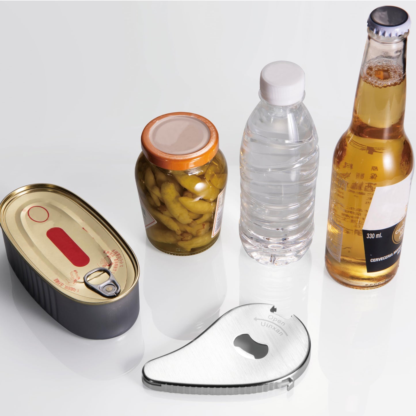 Uinxan Jar Bottle Can Opener for Weak Hands & Arthritis - Effortless Twist Off Lids (0.6"-2.7") & Pull Tab Seals | Premium 304 Stainless Steel, Patented | Portable Senior-Friendly Kitchen Gadget