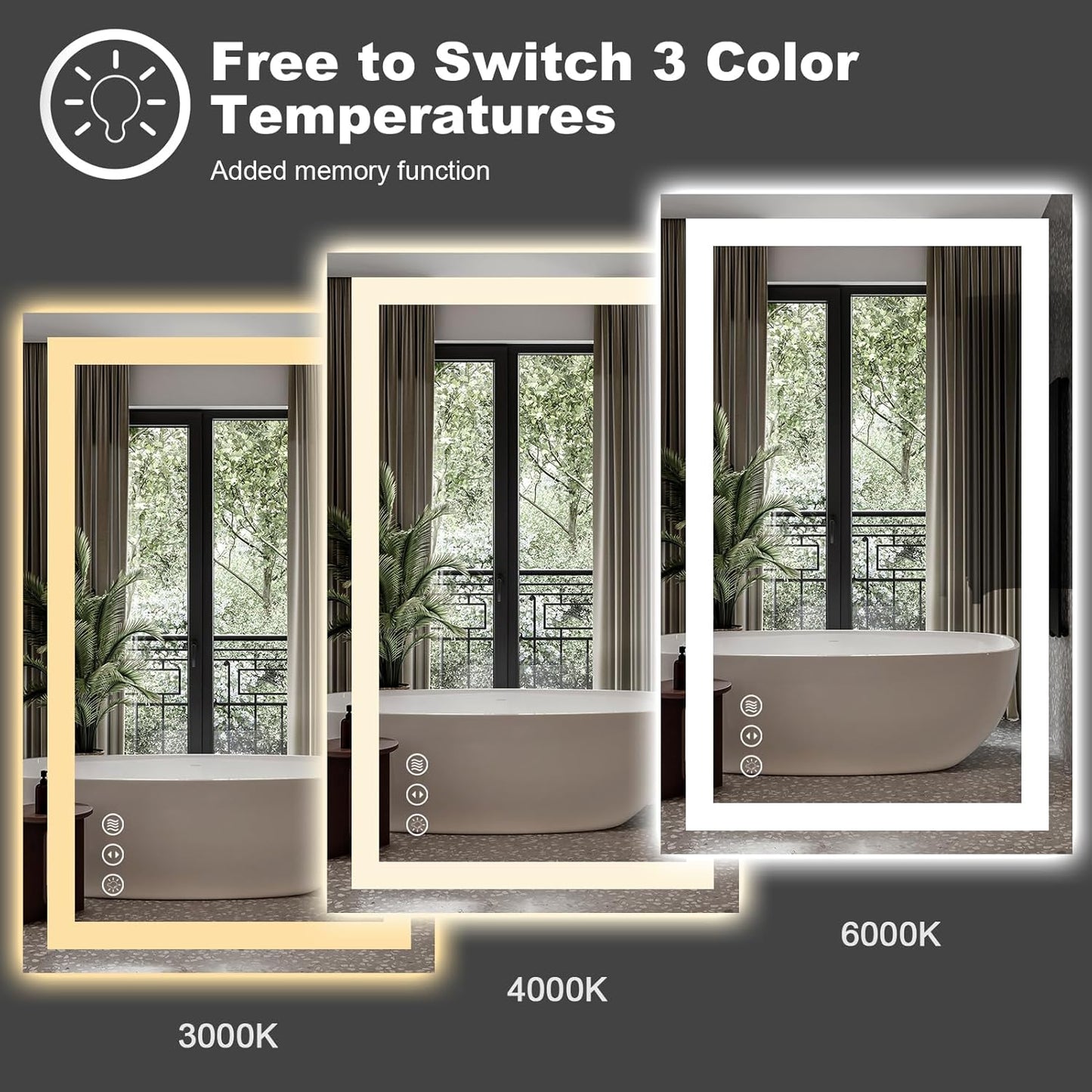 Amorho LED Mirror for Bathroom, 24"X32" with Front and Backlight, Stepless Dimmable Wall Mirrors with Anti-Fog, Shatter-Proof, Memory, 3 Colors, Double LED Vanity Mirror(Horizontal/Vertical)