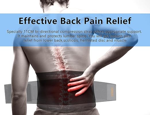 Back Brace - Breathable Waist Belt Lumbar Support for Lower Back Pain Relief, Recovery, Sciatica, Scoliosis, Herniated Disc, Lifting, With Dual Adjustable Straps for Men/Women, L