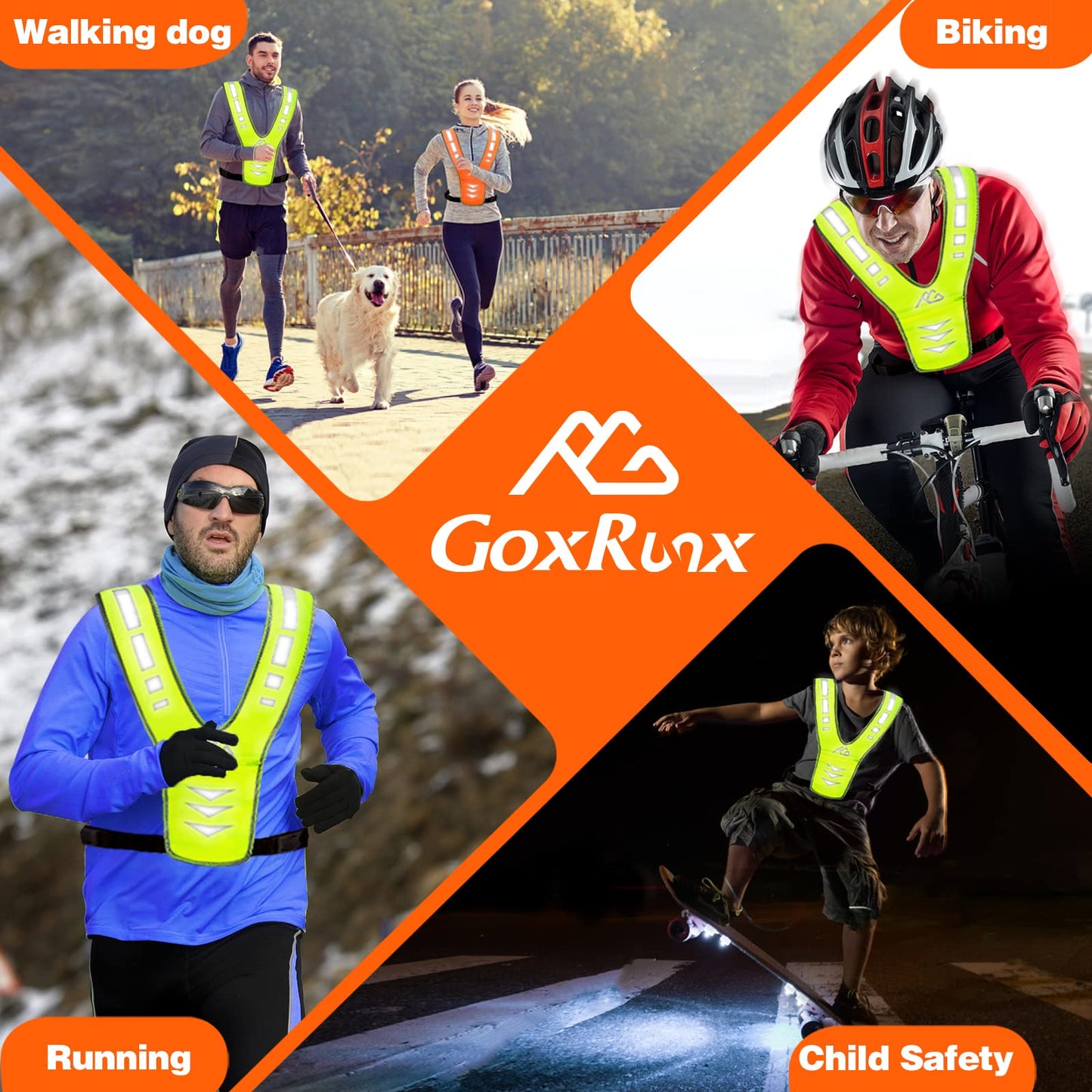 GoxRunx Reflective Running Vest Gear for Women Men Kids, Safety Reflective Vest for Night Cycling Walking Bicycle (Orange)