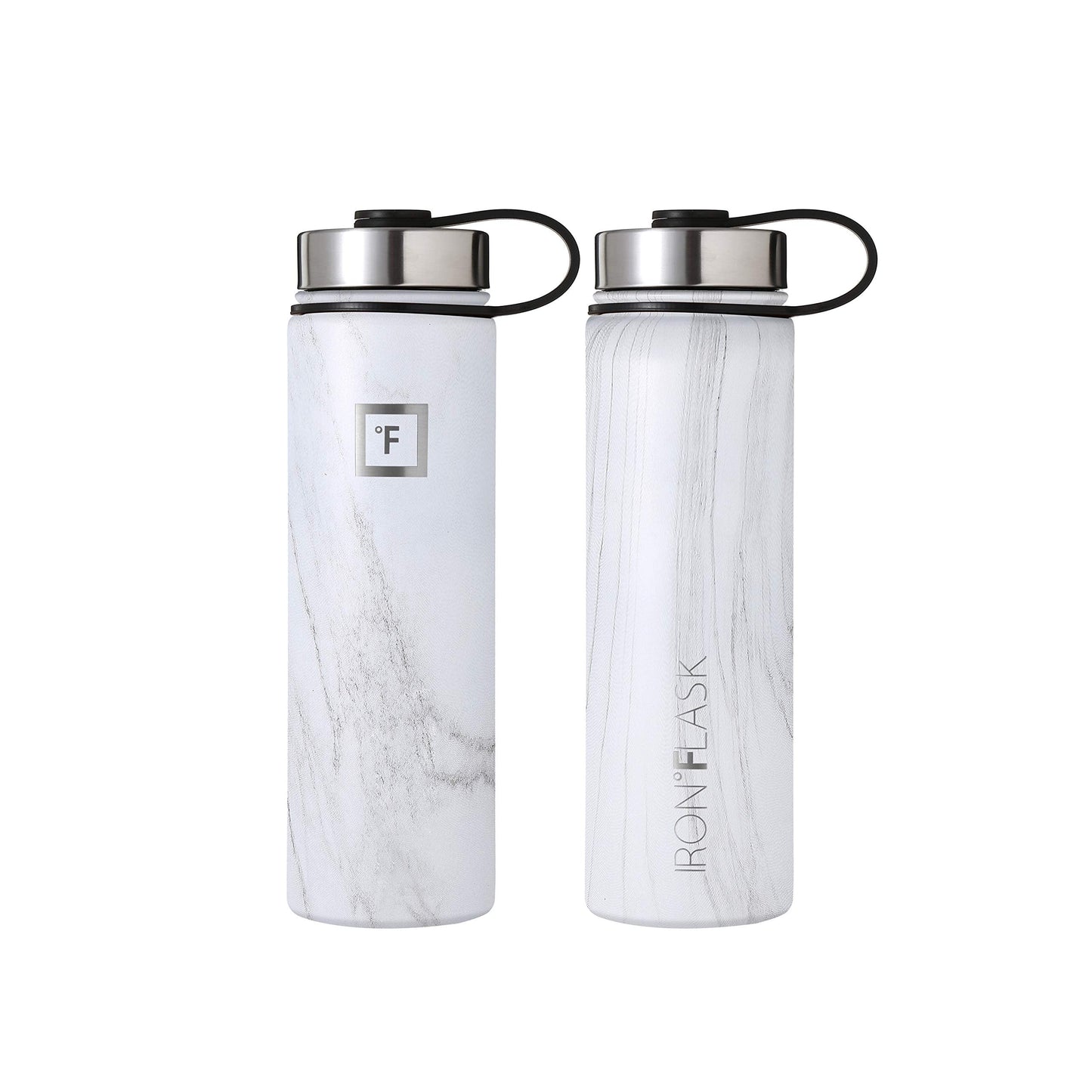 IRON °FLASK Camping & Hiking Hydration Flask, Wide Mouth, 3 Straw Lids, Stainless Steel Outdoor Water Bottle, Double Walled, Insulated Thermos, Metal Canteen - Carrara Marble, 22 Oz