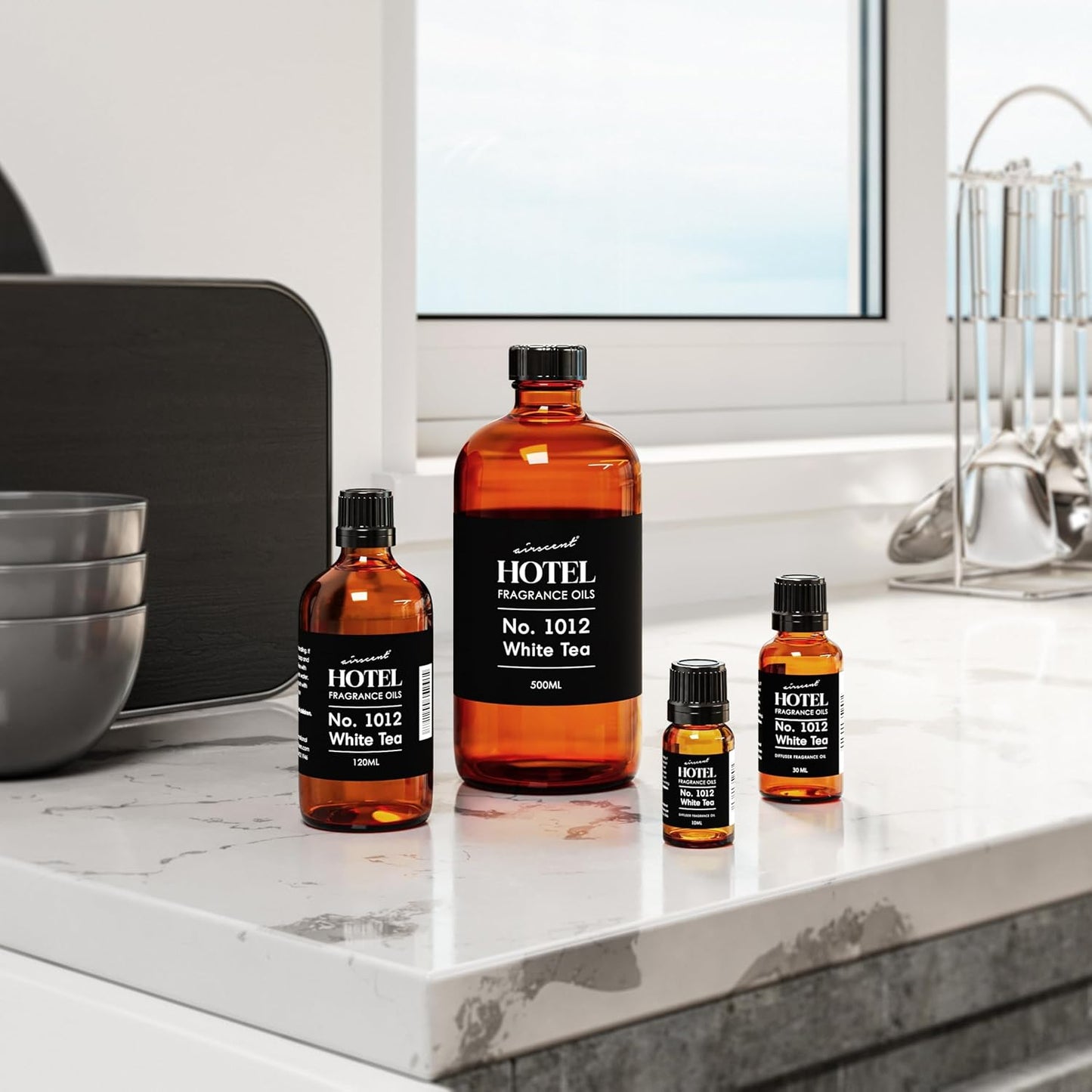 AirScent Hotel Diffuser Oil No. 1012 Inspired by The White Tea Hotel Scent - Premium Fragrance Oil for Ultrasonic and Waterless Diffusers and Crafting - 120 mL, 4 fl oz Glass Dropper Bottle