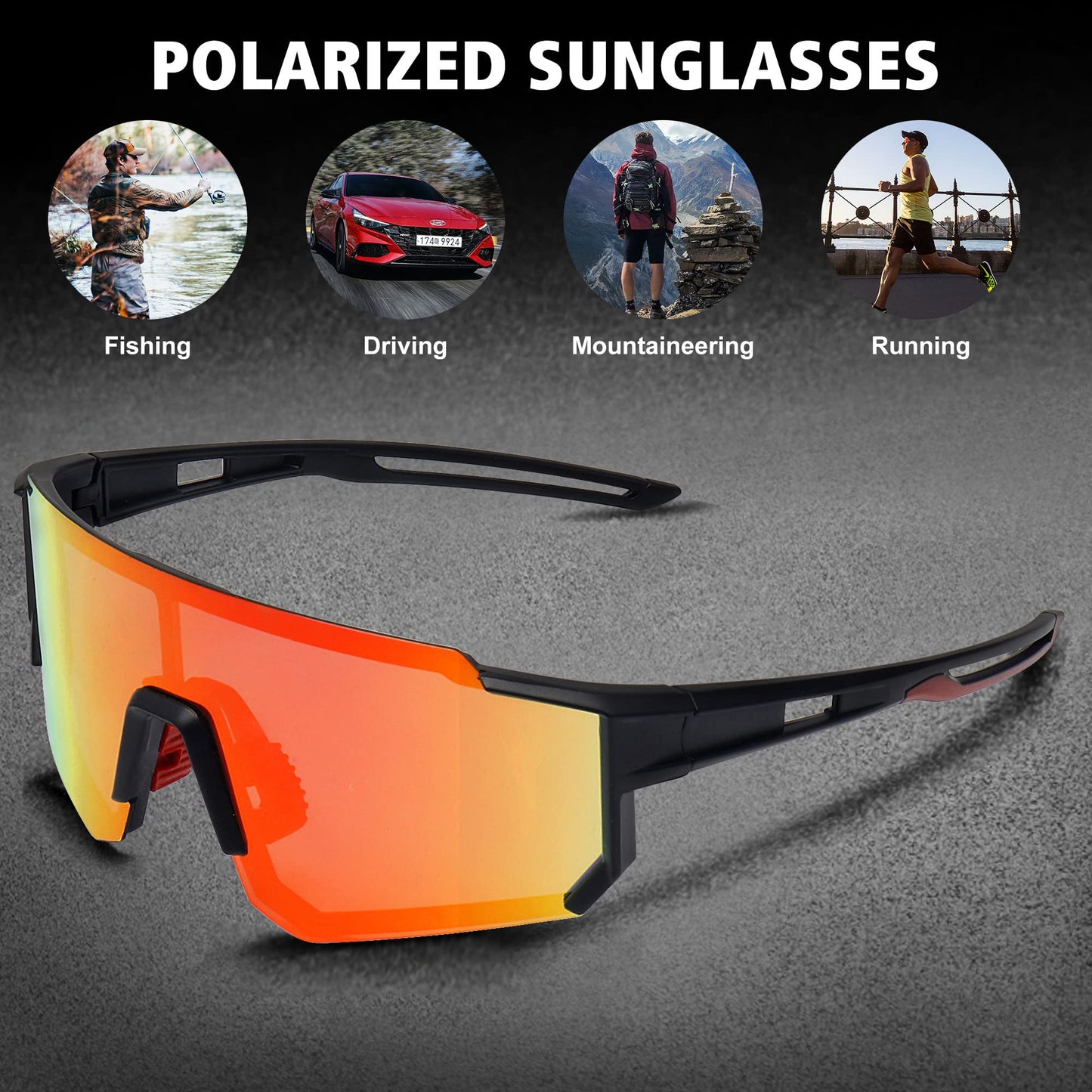 STORYCOAST Polarized Sports Sunglasses for Men Women,Bike Glasses Driving Fishing Cycling Mountain Bike Sunglasses UV400 Protection Black Frame-Red Mirror Lens