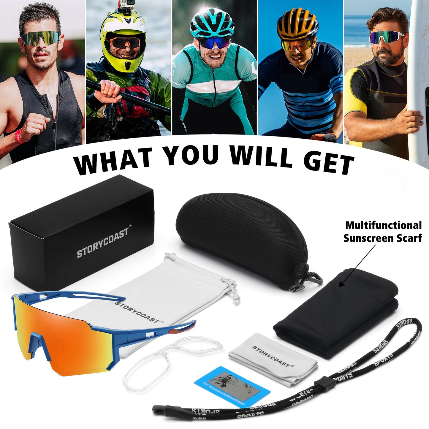 STORYCOAST Polarized Sports Sunglasses for Men Women,Driving Fishing Cycling Mountain Bike Sunglasses UV400 Protection Blue Frame-Red Mirror Lens