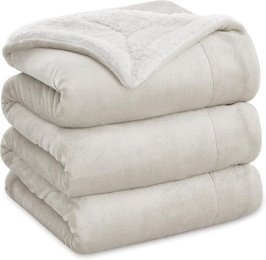 Bedsure Sherpa Fleece Blankets Queen Size for Bed - Thick and Warm, Soft Fuzzy Plush Queen Blanket for Winter, Linen, 90x90 Inches