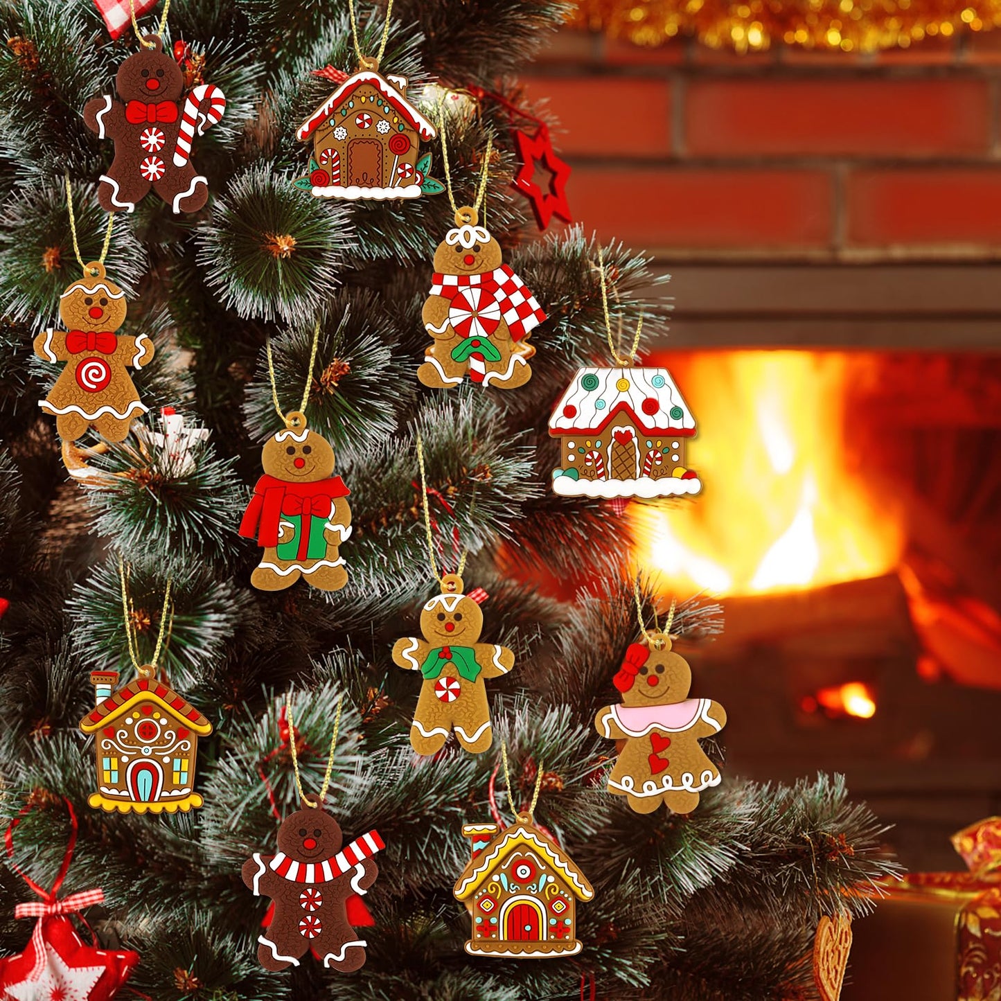 16Pcs Gingerbread Man Ornaments for Christmas Tree Gingerbread Christmas Decorations with Gingerbreads House Ornament for Christmas Tree Hanging Party Decor