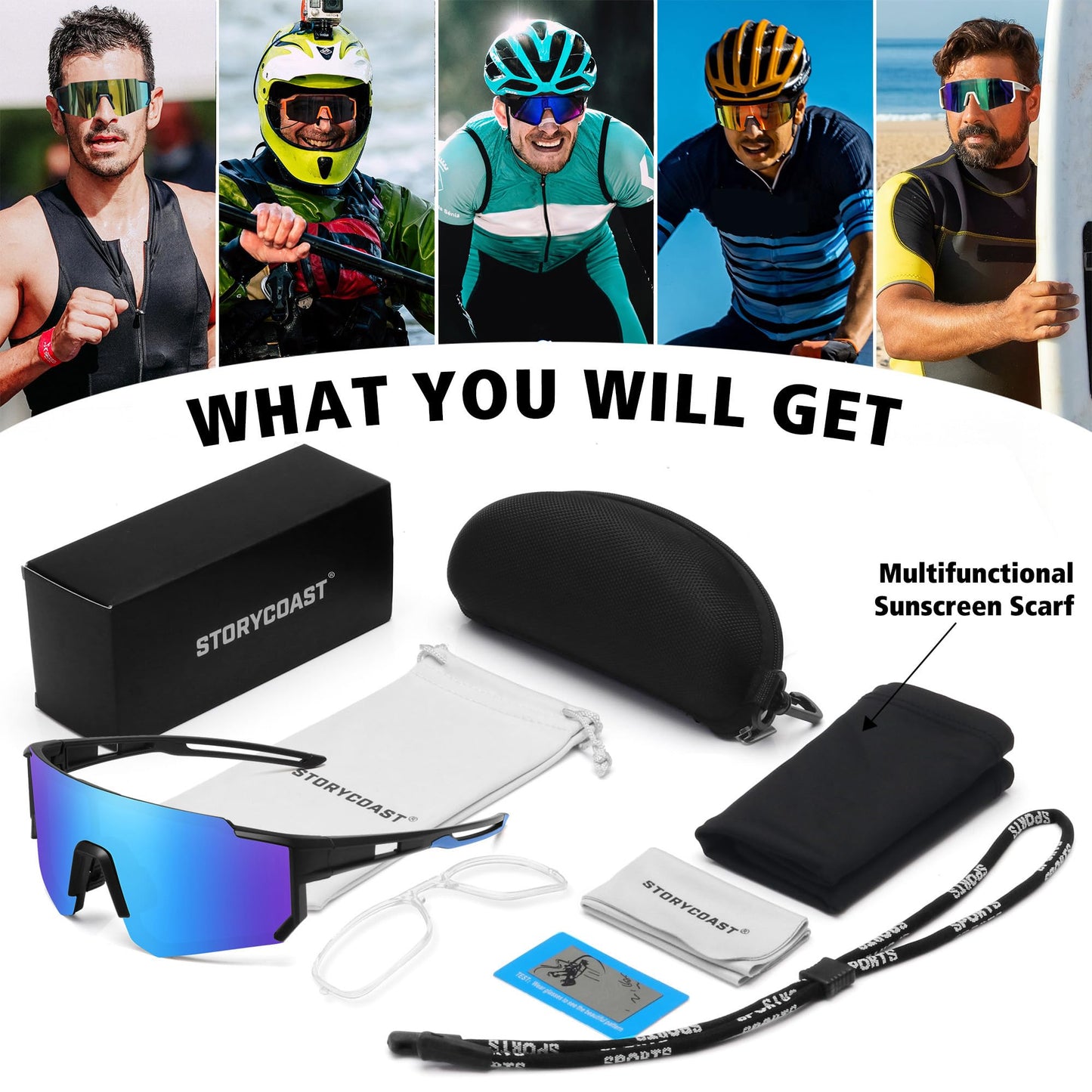 STORYCOAST Polarized Sports Sunglasses for Men Women,Bike Glasses Cycling Mountain Bike Sunglasses UV402 Protection Black-Blue