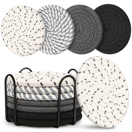 Coasters for Drinks, Coasters Set of 4 - Color, 8 Pack Coaster Set, Absorbent Coaster with Holder, Coffee Table Decor, Living Room Decor for House Warming Gifts