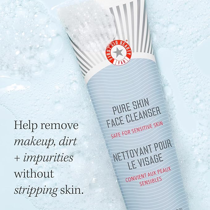 First Aid Beauty - Pure Skin Face Cleanser, Effectively Removes Makeup, Dirt, and Impurities, Gentle Cleanser Leaves Skin Soft & Supple, Safe for Sensitive Skin, Fragrance Free, 8 oz