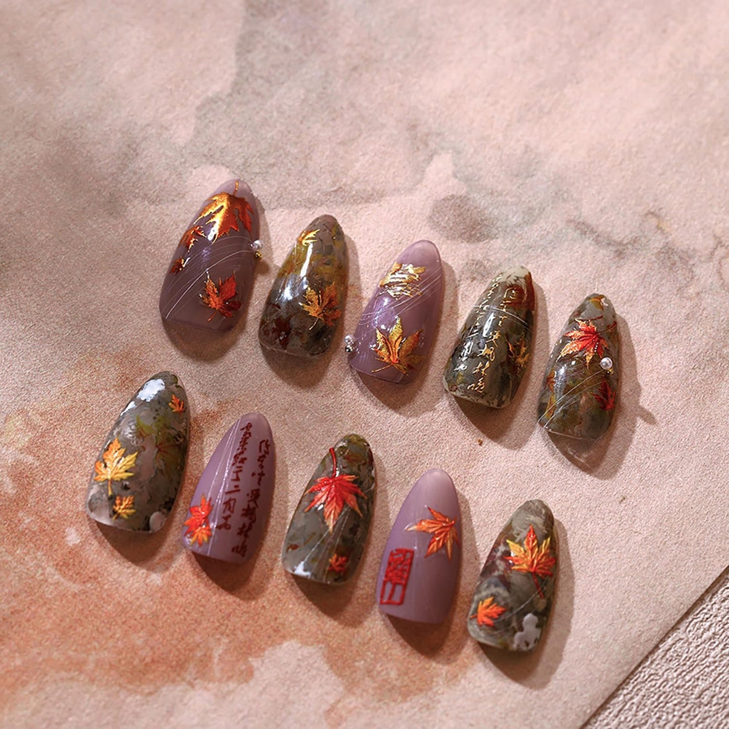 Fall Nail Stickers 1 Sheet 3D Embossed Nail Art Stickers DIY Self-Adhesive with Maple Leaves Gradient Designs Women Girls Autumn Nail Art Decorations