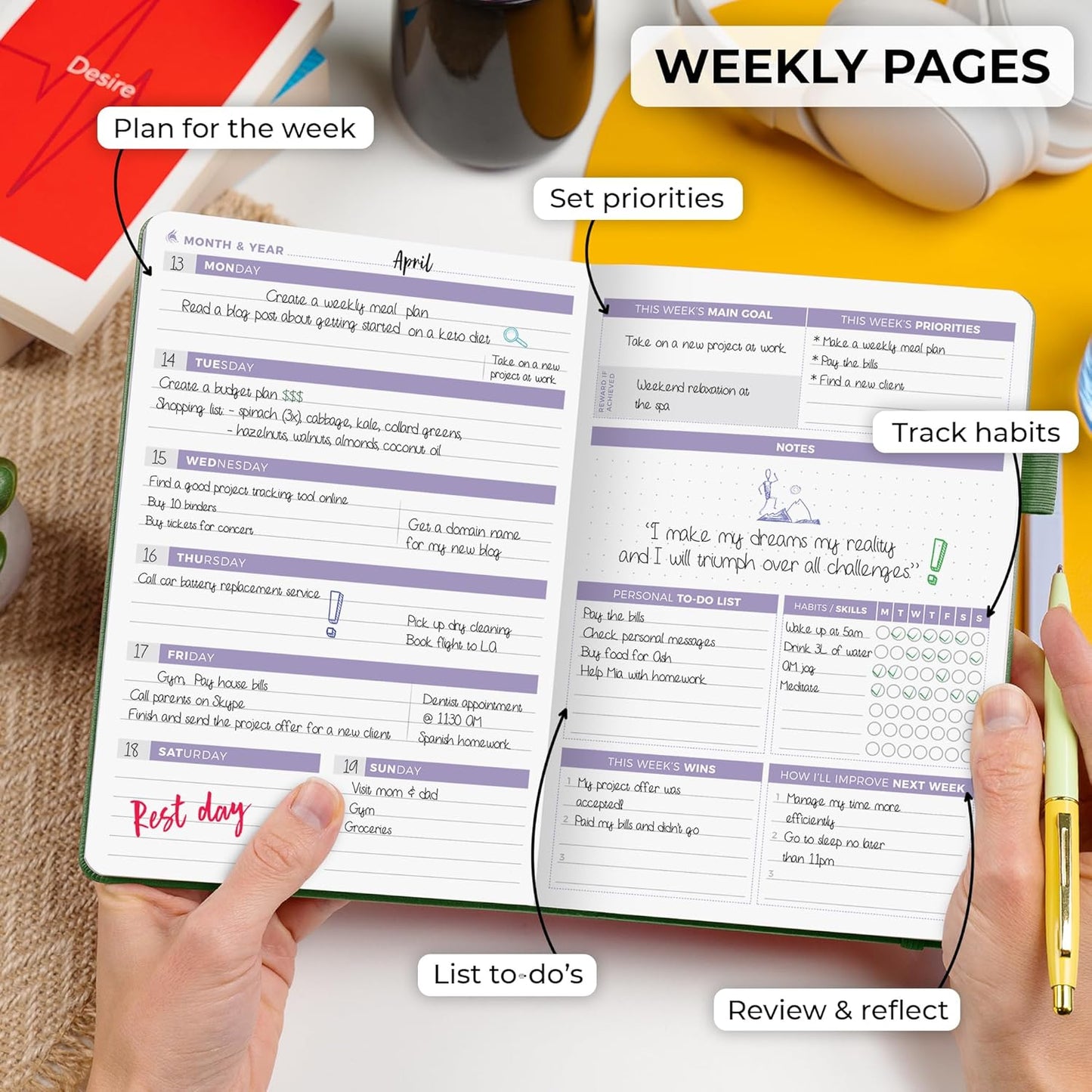 Clever Fox Planner 2nd Edition – Colorful Weekly & Monthly Goal Planner, Time Management & Productivity Organizer, Undated, A5 (Forest Green)