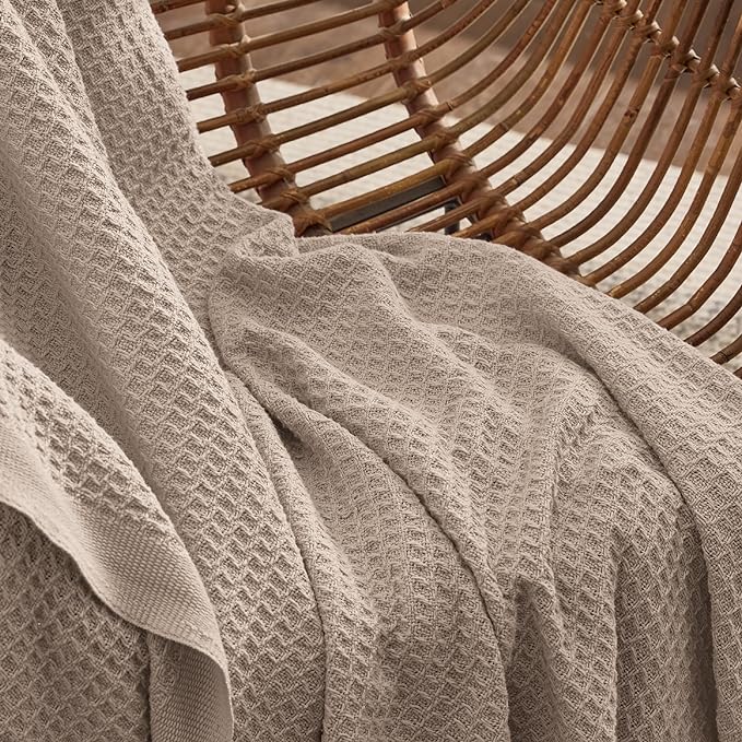 Bedsure 100% Cotton Large Throw Blanket for Couch 50x70 inches - Breathable and Soft, Waffle Weave Throw Blanket for Office, Tan