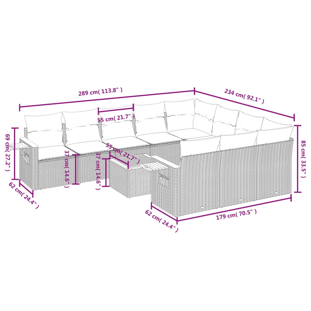 vidaXL Garden Sofa Set Grey PE rattan UV-resistant materials
