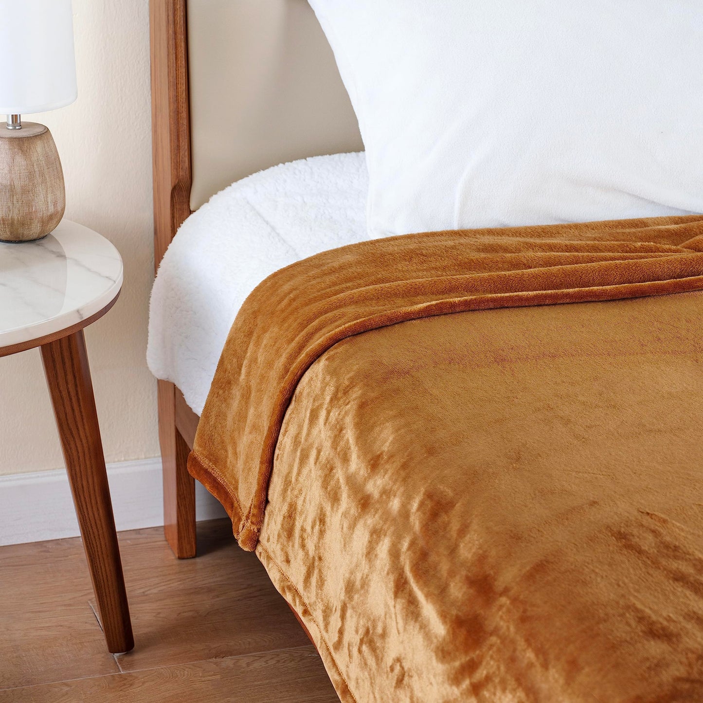 Berkshire Blanket Classic VelvetLoft® Solid Bed Blanket, Queen Size Bed Blanket, Lightweight Soft Fuzzy Plush Blanket for Bed and Couch, Butterscotch Orange, 90x90 Inches