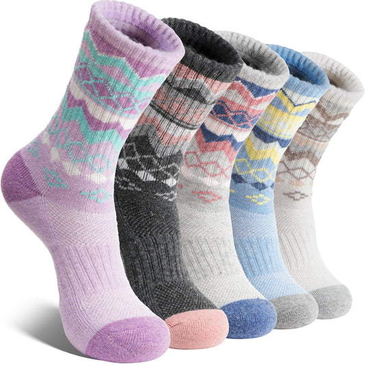 EBMORE Womens Merino Wool Hiking Socks Thermal Warm Winter Nordic Cushion Crew Work Boot Gift Socks Stocking Stuffers 5 Pairs(Nordic,L)