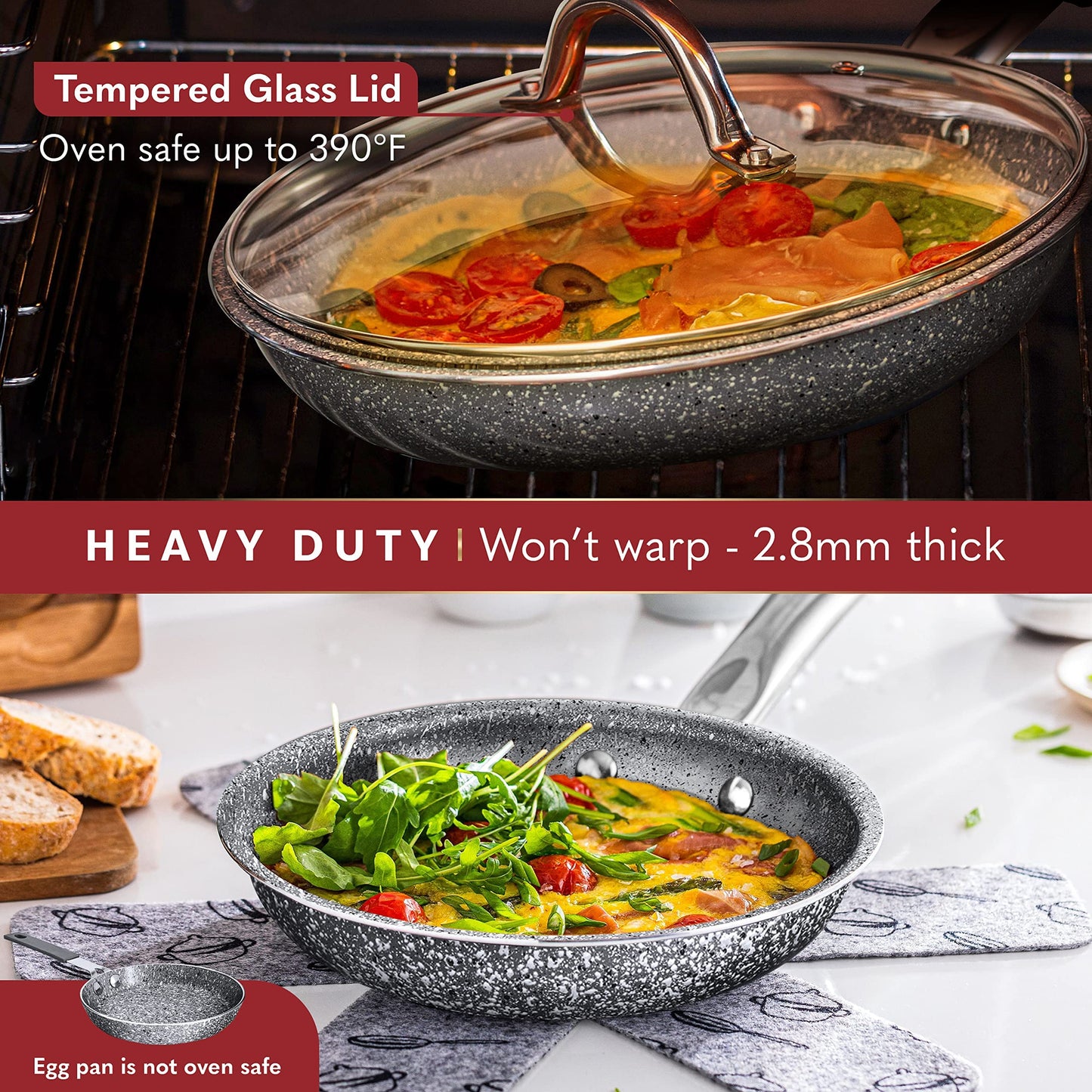 Home Hero Pots and Pans Set Non Stick - Induction Compatible Kitchen Cookware Sets + Bakeware Sets - Non Stick, PFOA Free, Oven Safe Pot and Pan Set Nonstick (23 Pcs - Granite)
