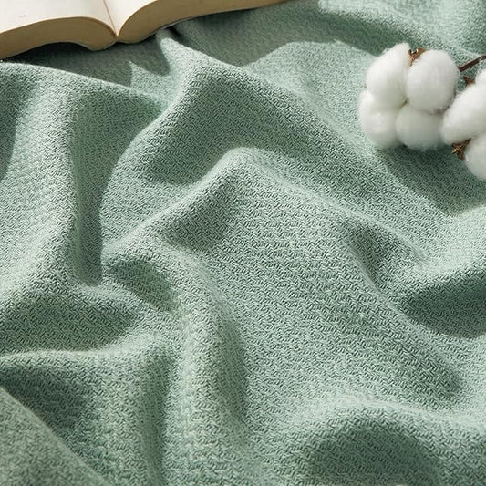 Bedsure 100% Cotton Large Throw Blanket for Couch 50x70 inches - Breathable and Lightweight, Soft Cozy Herringbone Woven Blanket for Summer Spring, Sage Green