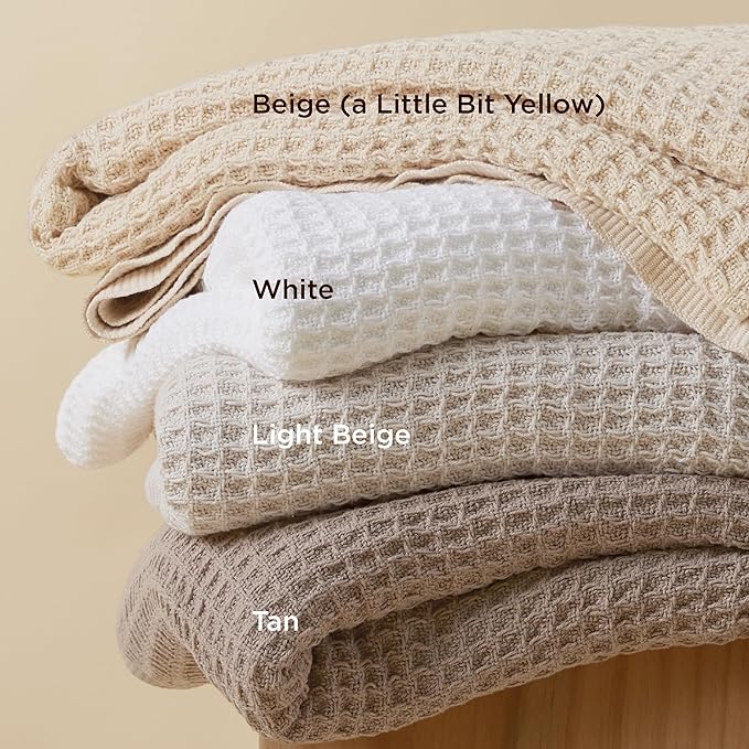 Bedsure 100% Cotton Large Throw Blanket for Couch 50x70 inches - Breathable and Soft, Waffle Weave Throw Blanket for Office, Tan