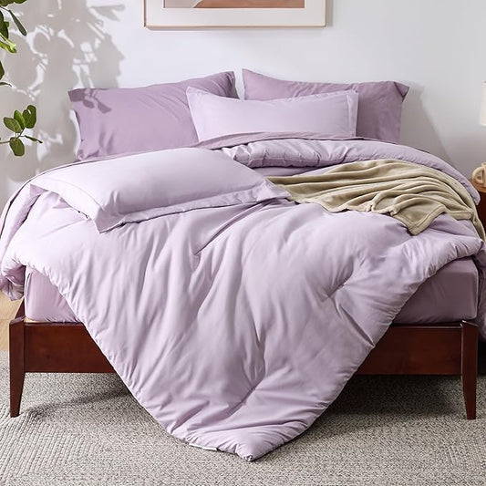 Bedsure Queen Comforter Set Grayish Purple, 8 Pieces Prewashed Queen Size Bed in a Bag with Soft Fleece Bed Blanket, Down Alternative Bedding Set for All Seasons, Sheets, Pillowcases & Shams