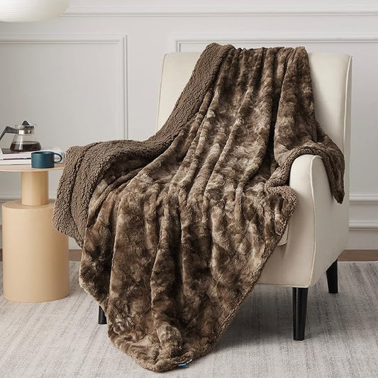 Bedsure Sherpa Blanket Twin Size - Soft, Fuzzy & Fluffy Faux Fur - Warm, Cozy Blanket for Couch, Sofa and Bed, Tie Dye Design, Brown, 60x80 Inches