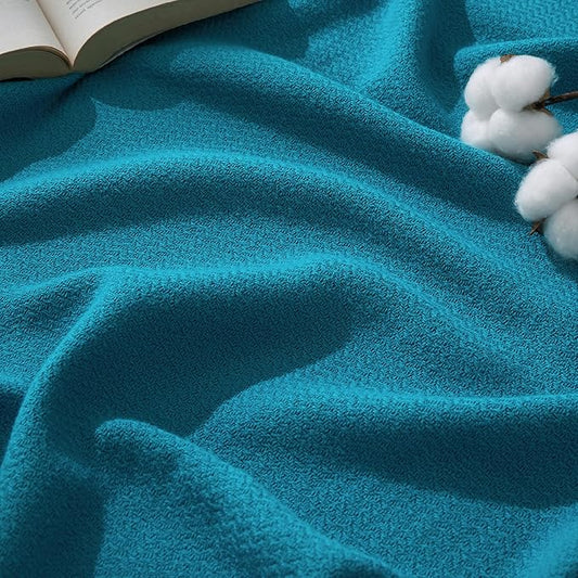 Bedsure 100% Cotton Blanket Twin XL Size for Bed - Breathable and Lightweight, Soft Cozy Textured Herringbone Woven Blanket for Summer Spring, Teal, 66x90 inches