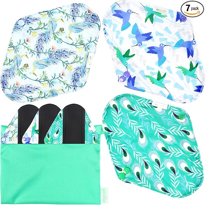 wegreeco Reusable Menstrual Pads - Reusable Sanitary Pads | Reusable Panty Liners | Soft Cloth Menstrual Pads - 6 Pack with 1 Cloth Mini Wet Bag (Medium, Peacock