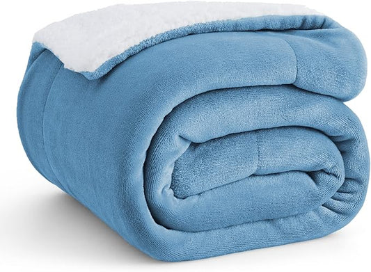 Bedsure Sherpa Fleece Washed Blue Throw Blanket for Couch - Thick and Warm, Soft Fuzzy Plush Throw Blanket for Winter, 50x60 Inches