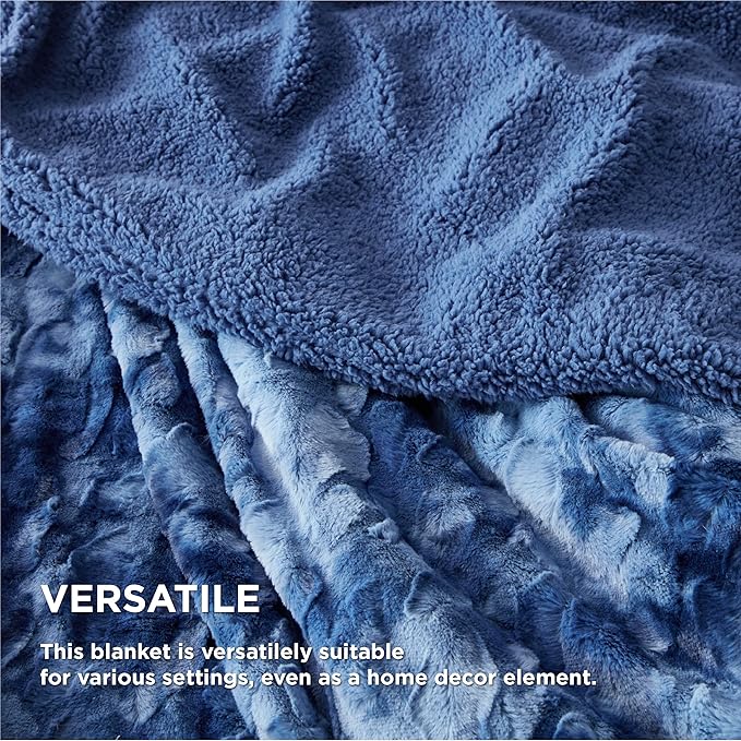 Bedsure Sherpa Blanket - Soft, Fuzzy & Fluffy Faux Fur - Warm, Cozy Throw Blanket for Couch, Sofa and Bed, Tie Dye Design, Indigo, 50x60 Inches