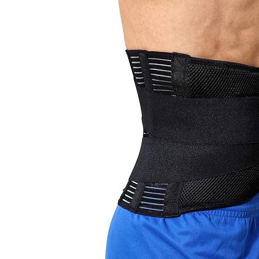 NeoTech Care Adjustable Compression Wide Back Brace Lumbar Support Belt (Charcoal, Size L)