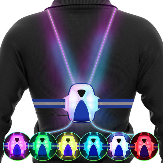 FIXEY AN Running Vest, Running Light for Runners, Safety Reflective Running Gear for Men Women, 6 Multicolor, USB Rechargeable, Waterproof, LED Light Vest for Night Running, Walking, Cycling, Blue