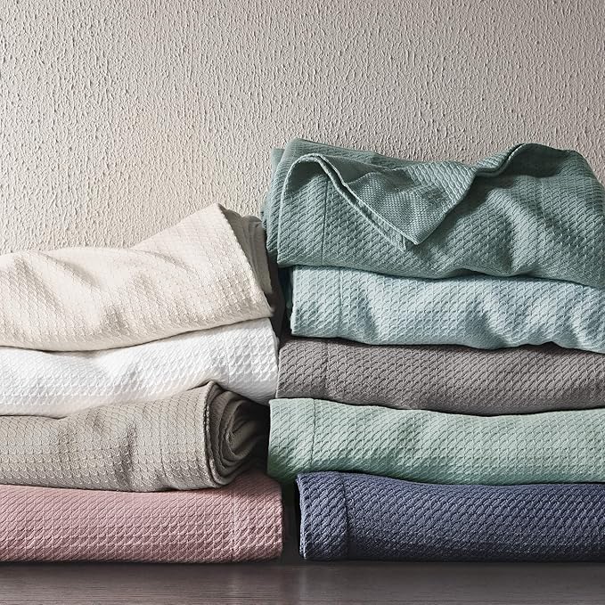 Madison Park Egyptian Cotton Luxury Blanket Grey 66x90 Twin Size Knit Premium Soft Cozy 100% Cerified Egyptian Cotton For Bed, Couch or Sofa