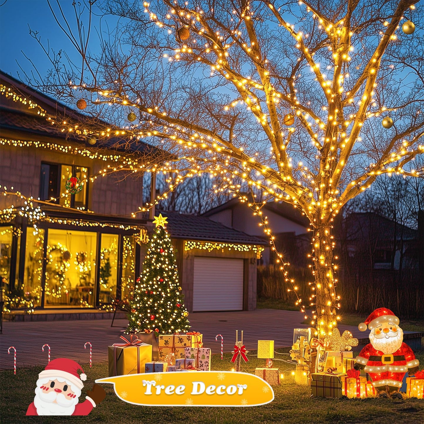JMEXSUSS 500 LED Christmas Lights Outdoor, 173ft Warm White String Lights for Outside, 8 Modes Plug in Christmas Tree Light for Holiday Tree Indoor Ceiling House Decorations