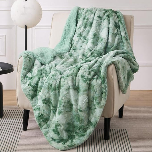 Bedsure Sherpa Blanket Twin Size - Soft, Fuzzy & Fluffy Faux Fur - Warm, Cozy Blanket for Couch, Sofa and Bed, Tie Dye Design, Sage Green, 60x80 Inches