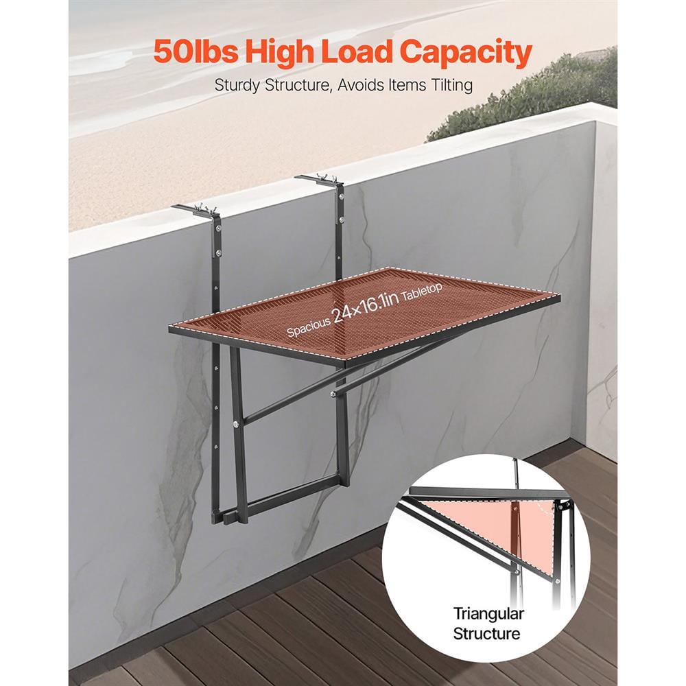 YYAo Outdoor Metal Balcony Table 19x24, Patio Rail Table with Adjustable Design, Perfect for Deck Seating, Durable & Stylish Outdoor Dining