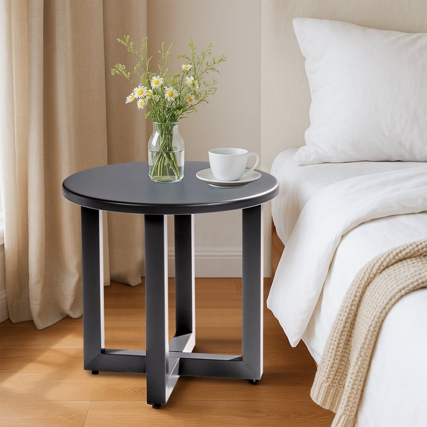 Buytoshop Outdoor Metal Round Side Table, Weather Resistant Patio End Table,Grey