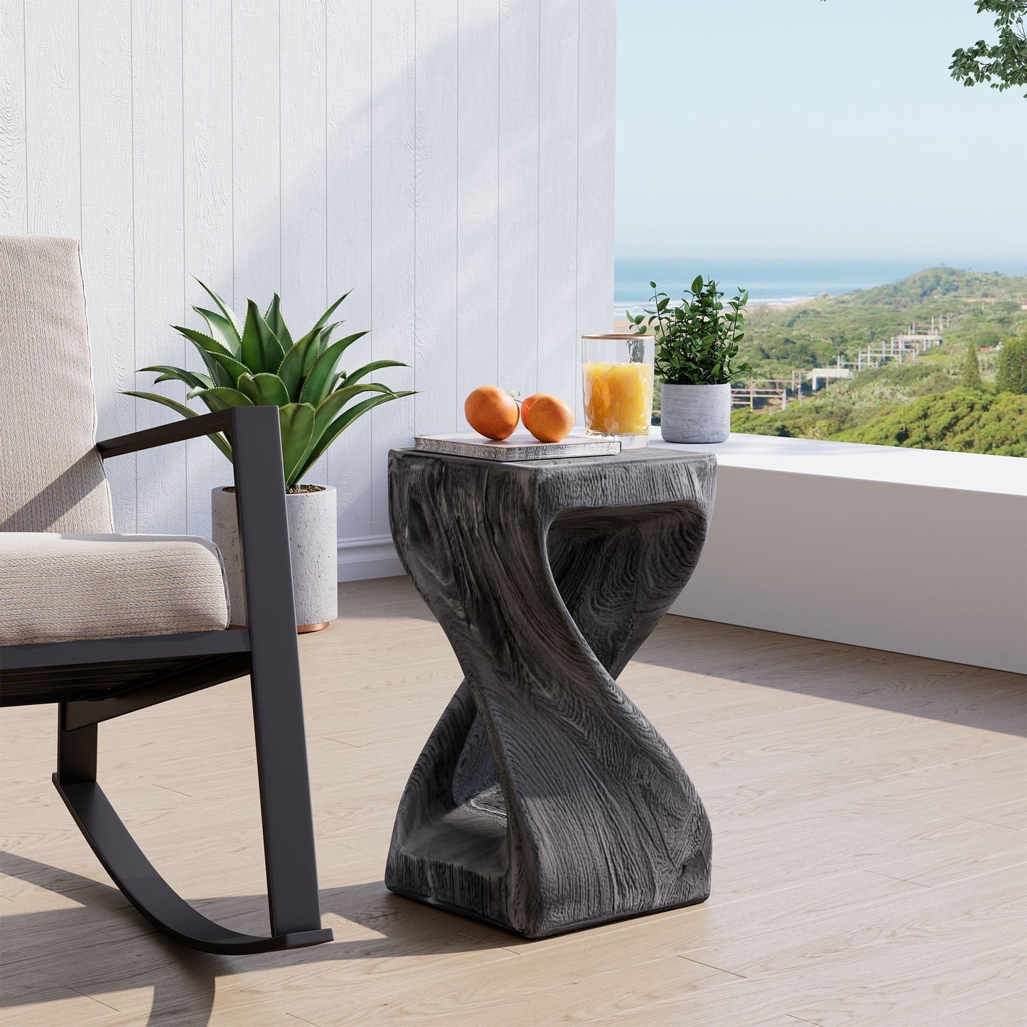 COSIEST Concrete Modern Side Table – 20 lbs End Table/Accent Table with Artistic Twist Design
