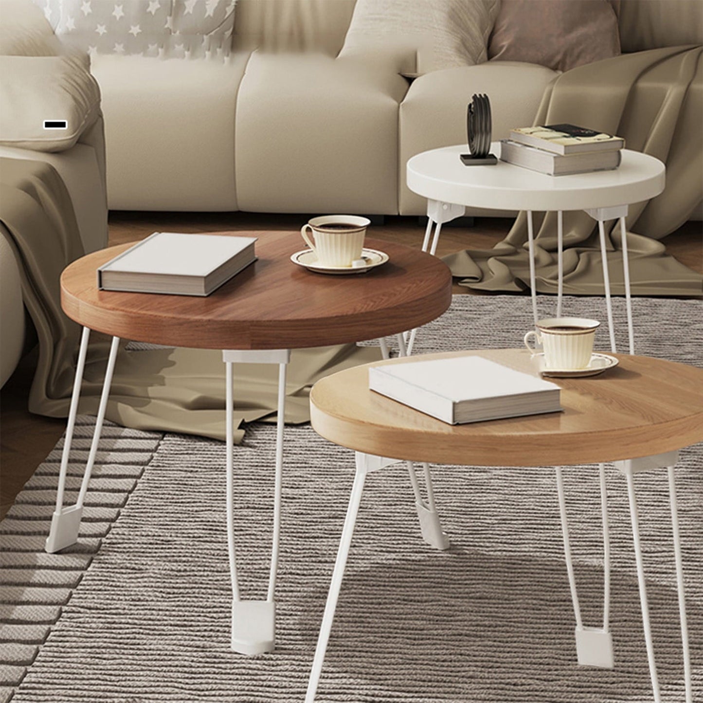 Trending Deal, Vsgery Foldable Round Table, Coffee + Dining, Sofa Side, Compact, Portable, Indoor Outdoor|Wood,Brown