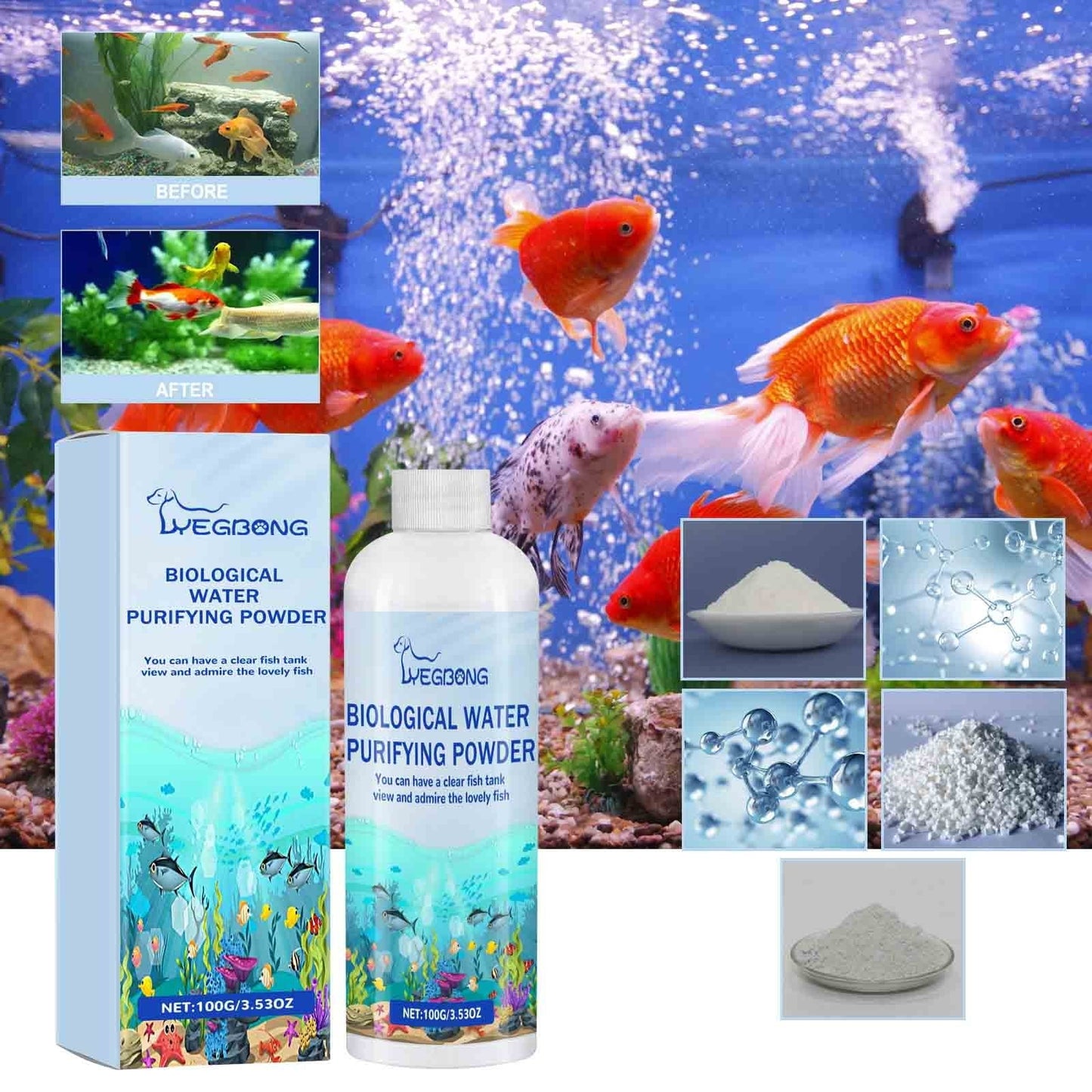 Fish Tank Water Purifier Seaweedcide Powder | Water Clarifier for Aquariums | Removes Seaweed & Impurities | Safe Non-Toxic Formula | Maintains Clean Clear Water | 1 Pack | Easy Use for Healthy Fish